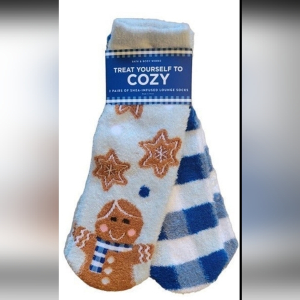 Bath & Body Works 2 Pairs Of Gingham Gingerbread Christmas Socks New